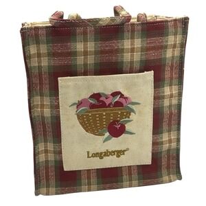 Longaberger Homestead Plaid Apple Basket Small Tote Lunch Bag with Liner Pocket